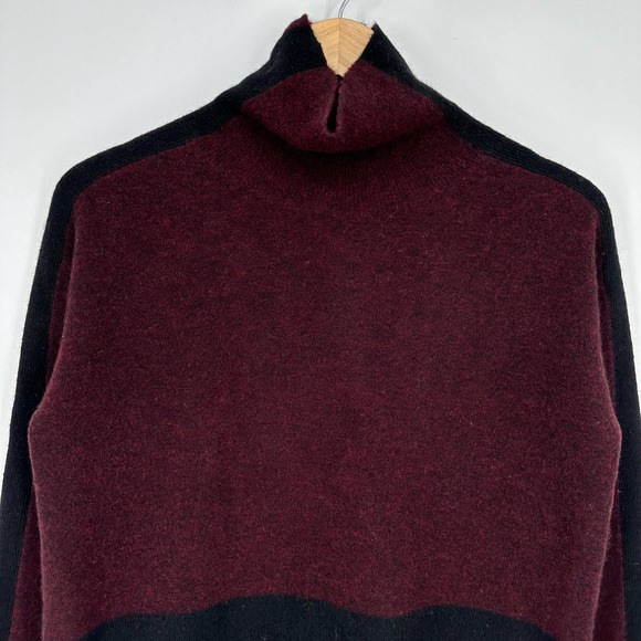 Veronica Beard Denisa Turtleneck Sweater Merino Wool Yak Blend Burgundy/ Black - Picture 5 of 13